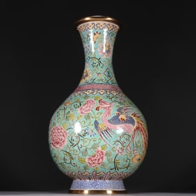 A pair of Qing Dynasty copper gilt painting enamel dragon and phoenix auspicious vases