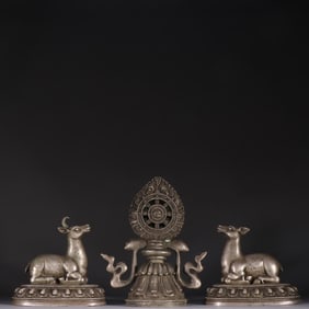 A set of copper gilt silver double deer Dharma wheel