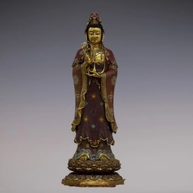 A cloisonné enamel gilt clean bottle of Guanyin from the Qing Dynasty