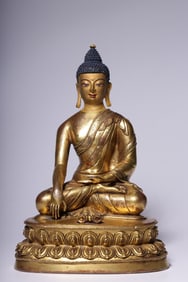 A seated statue of the Buddha in copper gilt in the Qing Dynasty