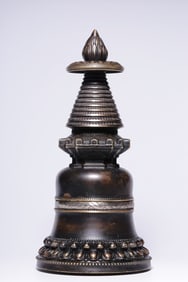 A Qing Dynasty alloy copper and silver kadang pagoda