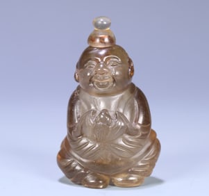A piece of Qing Dynasty natural crystal "Blessing in front of you" snuff bottle