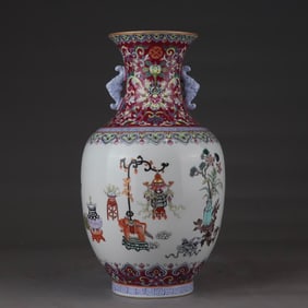 A Qing (Shendetang) pastel entwined lotus pattern Bogu pattern amphora