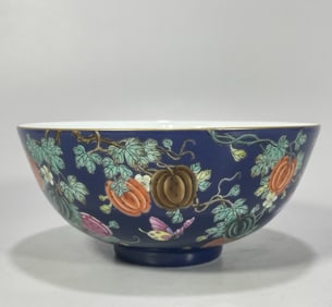 A gemstone blue glaze pastel melon butterfly bowl made in the Yongzheng era of the Qing Dynasty