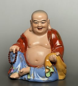 A Republic of China alum red gold-painted cloth bag Arhat