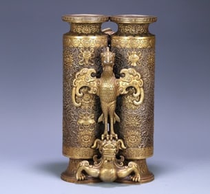 A silver-gilt dragon and phoenix diptych