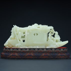 Qing Dynasty Hetian jade "literati boating" pattern ornament