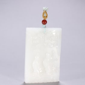 A Qing Dynasty Hetian jade character story Zigang listed