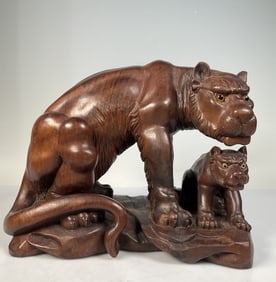 A longan wood carved tiger ornament of the Republic of China
