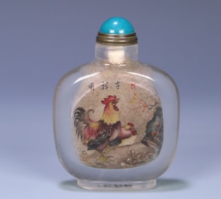 A snuff bottle painted in a piece of the Republic of China famous Sun Xing five natural crystal