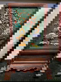 A piece of mahogany inlaid treasure "Ping An Elephant" jasper interstitial screen