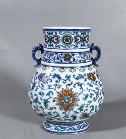 A Qing Yongzheng blue and white colorful entwined lotus pattern amphora
