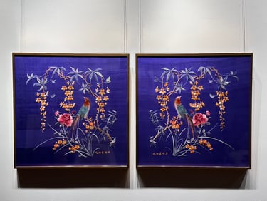 A piece of Republic of China Cantonese embroidery blue background "Icing on the Cake"