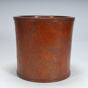 Qing Dynasty Huanghuali carved pattern pen holder