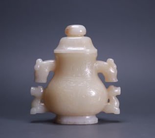 A Hetian jade gluttonous pattern amphora