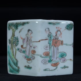 Qing Dynasty pastel figure pattern hexagonal water bowl