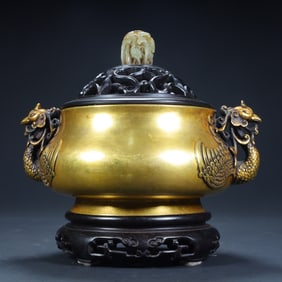 Ming Dynasty Xuande copper gilt double phoenix ear aroma diffuser