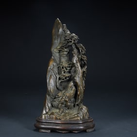 Qing Dynasty old agarwood character story mountain ornament