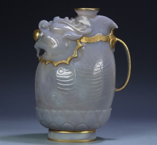 A Liao gold agate-clad copper gilt dragon pattern pot