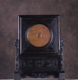 A Qing Dynasty rosewood inlaid with high ancient jade cattail pattern inserts