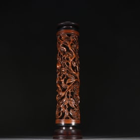 A Qing Dynasty sandalwood floral pattern incense tube