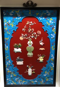 A piece of Qing Dynasty rosewood frame lacquer hundred treasures embedded in the Qing Dynasty for