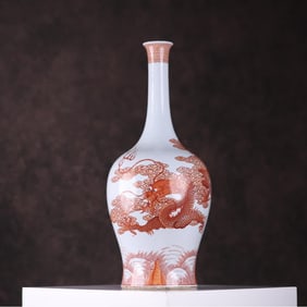 A Ming Dynasty alum red dragon pattern long-necked bottle