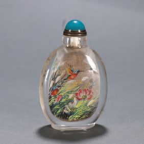 A natural crystal inner painting emerald scenery snuff bottle