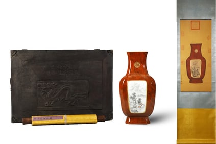 A Qing Dynasty Qianlong wood grain consecrated landscape statue