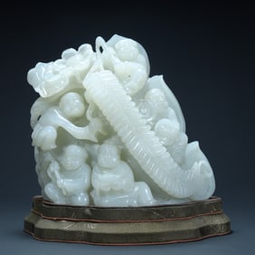 A Qing Dynasty Hetian jade "Five Sons Dengke" ornament