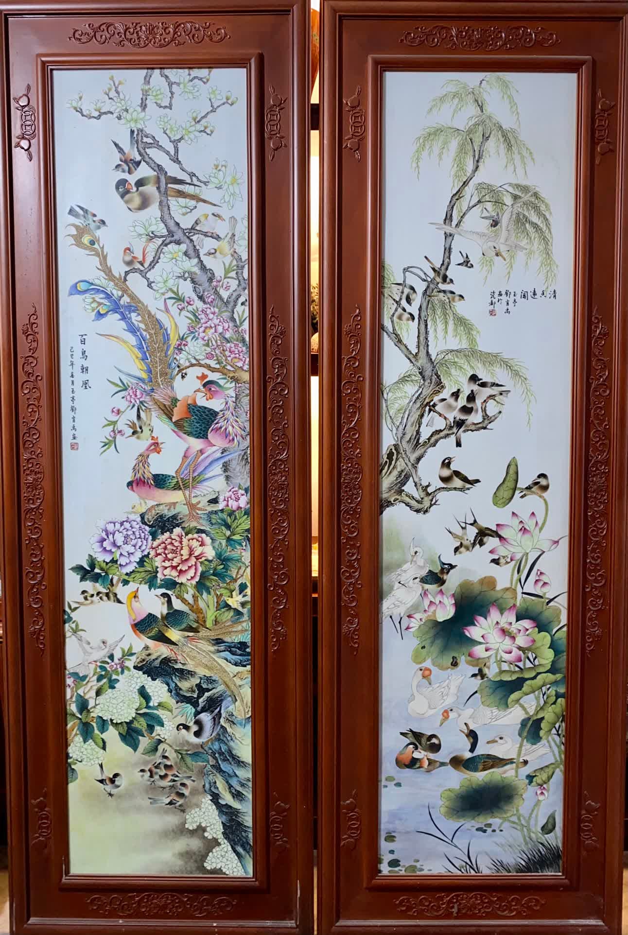 A set of Deng Xiaoyu flower and bird long porcelain plates (1 of 9)