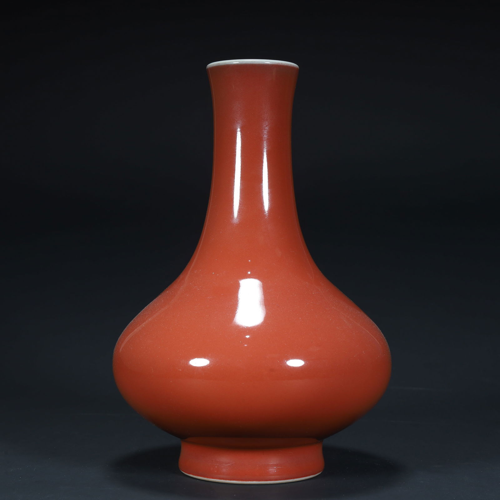 A Qing Qianlong official kiln Ji red glazed water chestnut bottle (1 of 7)