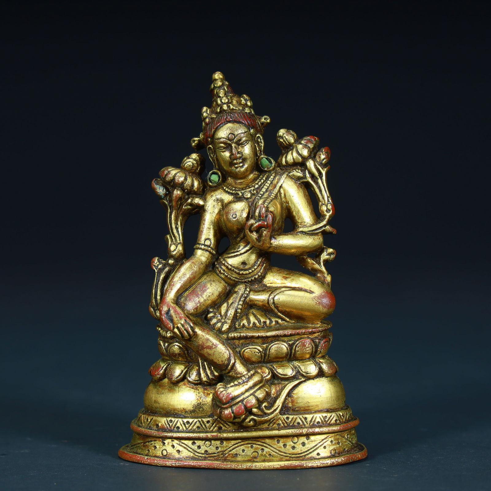 A bronze gilt green Tara statue (1 of 10)