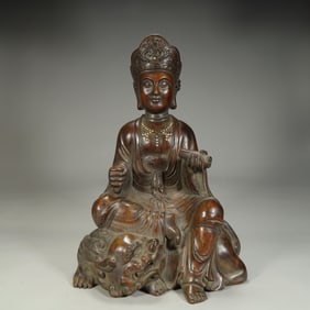 A Qing Dynasty agarwood carving statue of Manjushri Bodhisattva,