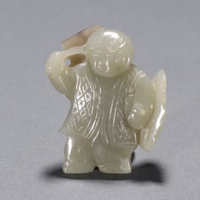 A Qing Dynasty Hetian jade seed material lotus leaf boy