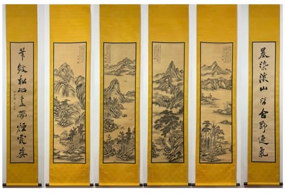 A pairing of four screens of Shi Tao's ink landscape