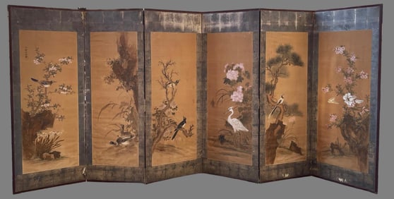 A silk flower and bird screen of Ming Lü Ji