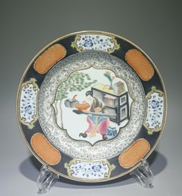 A late Qing Dynasty pastel brocade consecrated flower maid plate