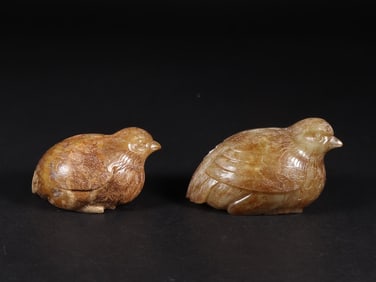 A pair of ancient Hetian jade quails