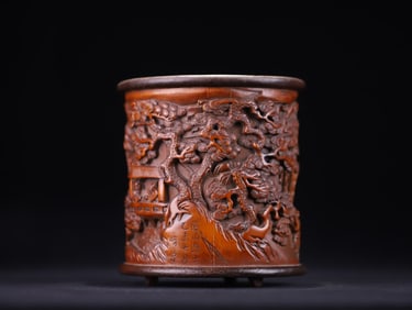 A Qing Dynasty bamboo carving master Xiao Zeng "Xishan Hermit" Tongjing pen holder