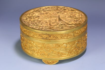 A copper gilt unicorn pattern lid box made in the Qianlong period of the Qing Dynasty