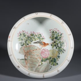 A piece of shallow color flower and bird washing