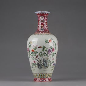 A Qing Qianlong pastel flower vase