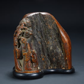 A Qing Dynasty agarwood carving "Panasonic figure" ornament