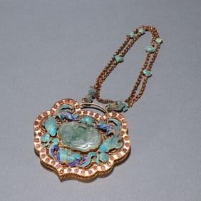 A Qing Dynasty silver-gilt cloisonné inlaid jade-dotted Ganoderma lucidum "more than a year"