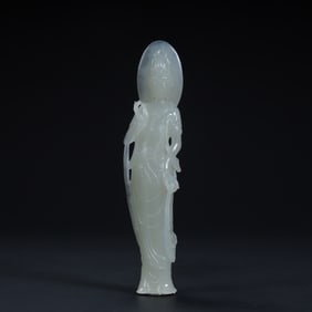 A Qing Dynasty Hetian jade "Guanyin Statue" ornament