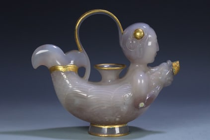 A Liao gold agate-coated copper gilt fish body head pot