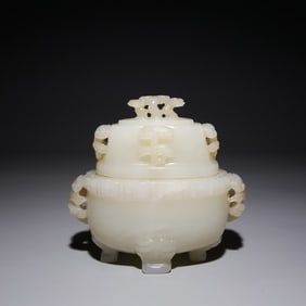 A Qing Dynasty Hetian jade beast foot ruyi ear furnace