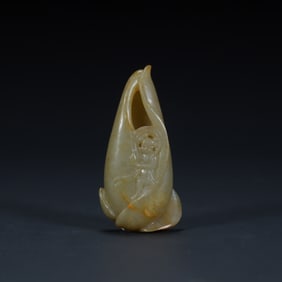 A piece of Ming Dynasty Hetian jade "Lotus Born Guizi"