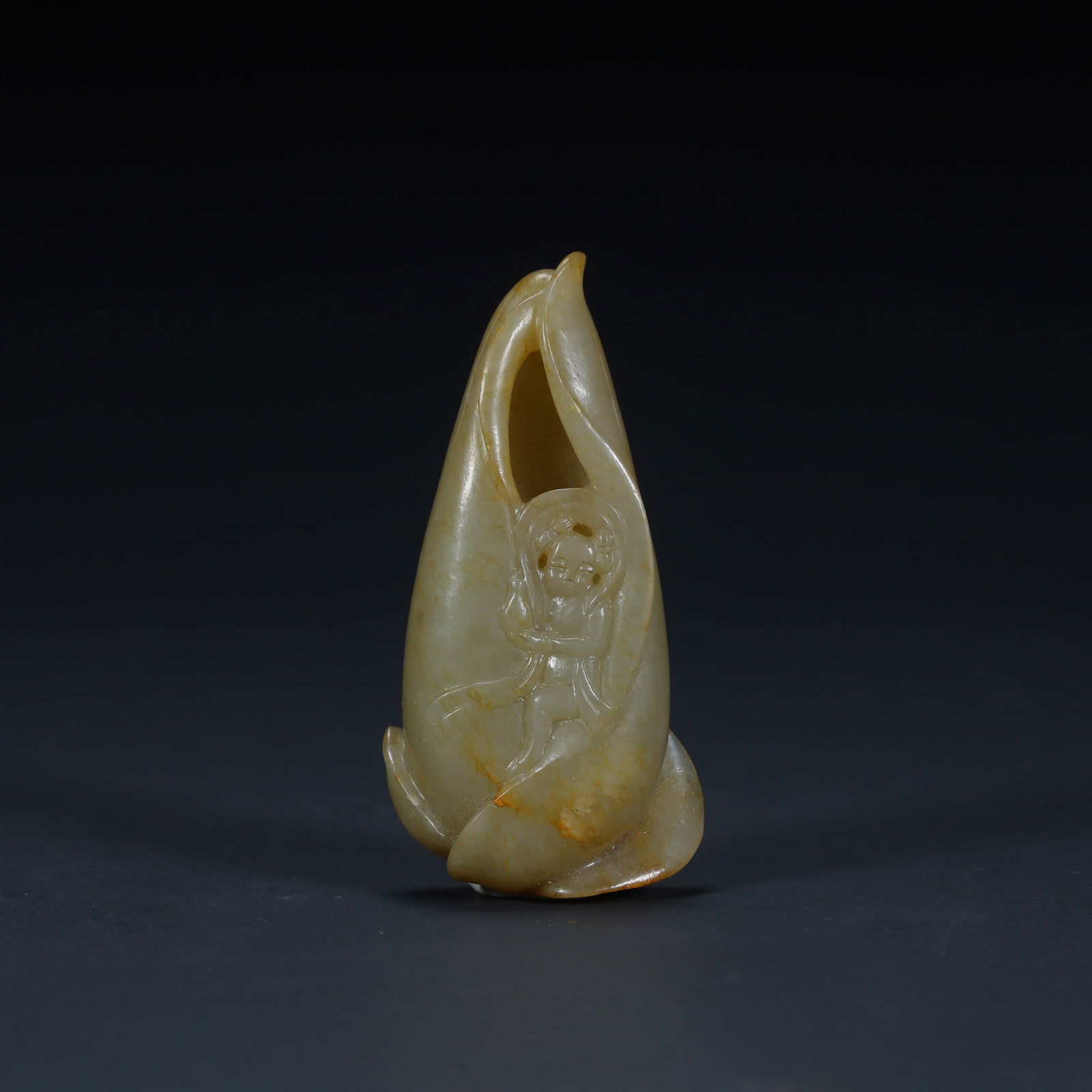 A piece of Ming Dynasty Hetian jade "Lotus Born Guizi" (1 of 10)